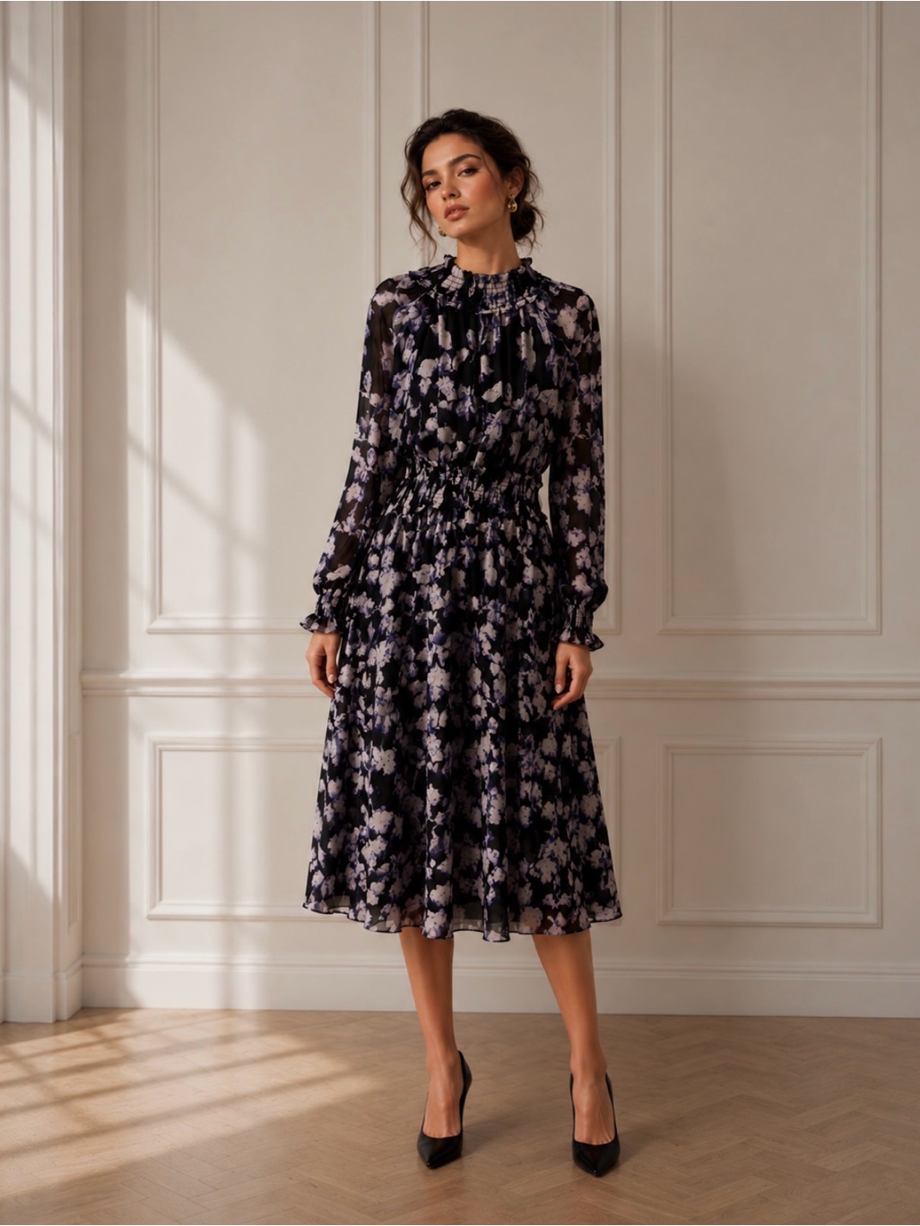 O.P.T Floral Chiffon Midi Dress Size Medium